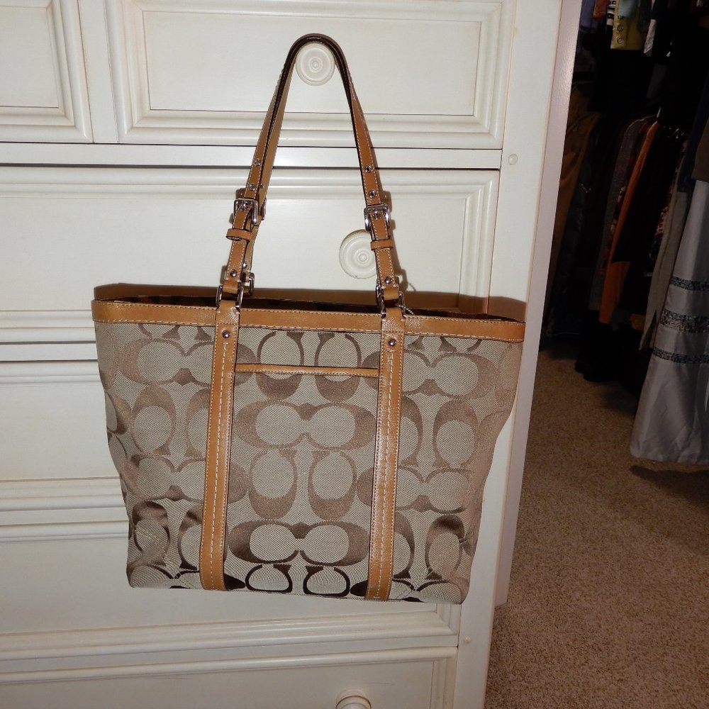 Coach XL Brown Signature Jacquard Oversized Tote
